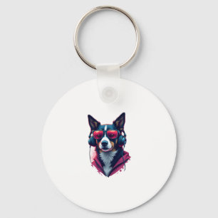 Porte-clés Un chien Habu portant lunettes de soleil et casque