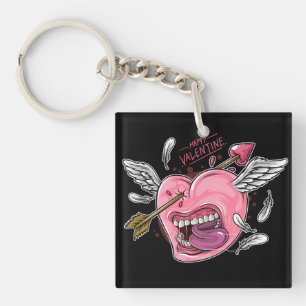 Porte-clés un coeur d'amour avec des lèvres et des ailes frap