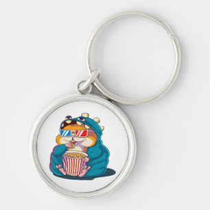 Porte-clés Un hamster drôle portant des lunettes mange du pop