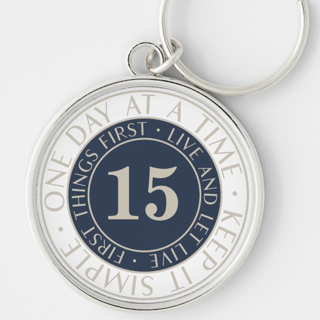 Porte-clés Un jour à la fois Sobriété Anniversaire Bleu (Devant)