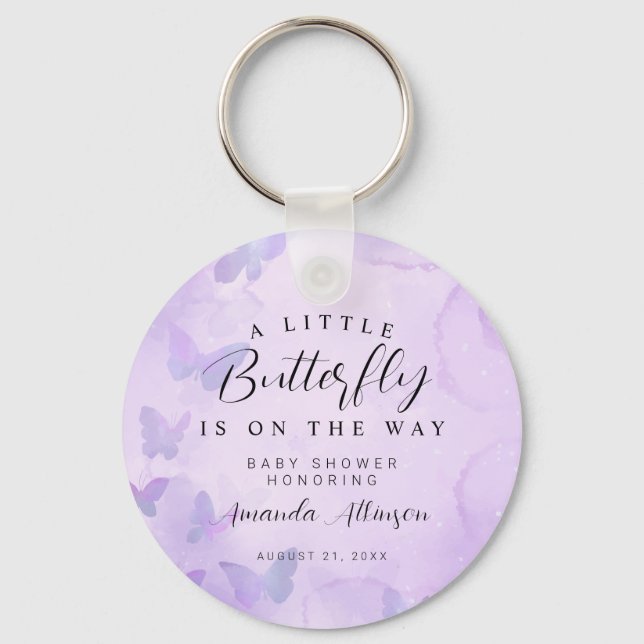 Porte-clés Un petit Baby shower pourpre à papillon (Recto)