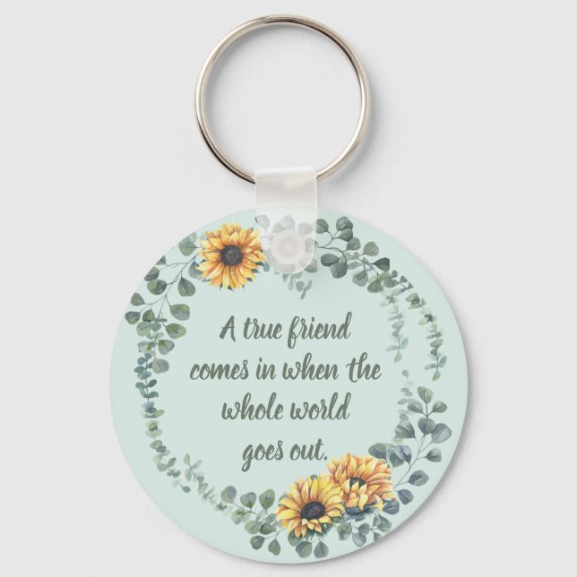 Porte-clés Un Véritable Ami Citation Aquarelle Cadre Floral (Recto)