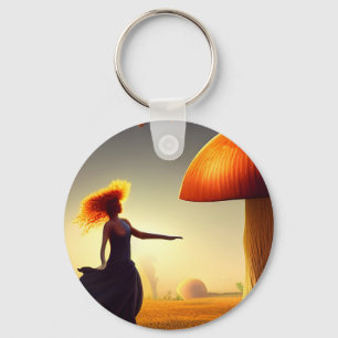 Porte-clés Une femme et un immense champignon