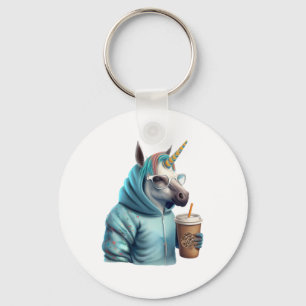 Porte-clés Une licorne avec un sweat - shirt à capuche boit u