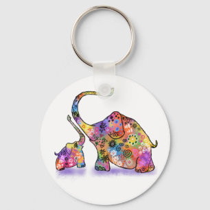 Porte-clés Une mère et un bébé joyeux et colorés - Dessin