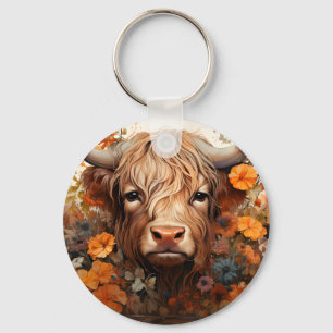 Porte-clés Une série Florale Highland Cow Design 3