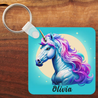 Porte-clés Unicorn Moonlight personnalisable : Votre nom en é