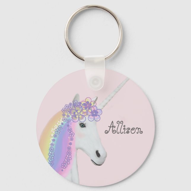 Porte-clés Unicorn Rainbow Pink Personnalisé (Recto)