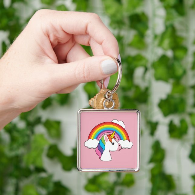 Porte-clés Unicorne et arc-en-ciel avec nuages Kawaii (main)