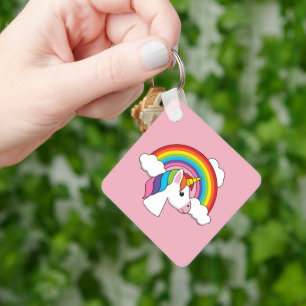 Porte-clés Unicorne et arc-en-ciel avec nuages Kawaii