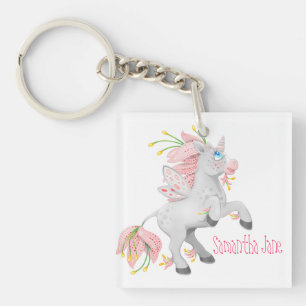 Porte-clés Unicorne Fleur Rose