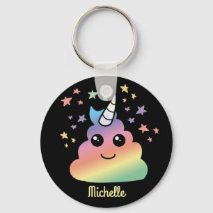 Porte-clés Unicorne Personnalisée Rainbow Poop Emoji Kawaii