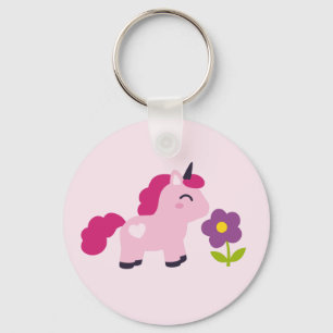 Porte-clés Unicorne rose mignonne avec une fleur