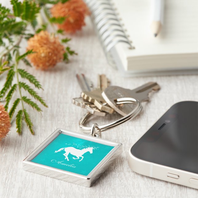 Porte-clés Unicorne Turquoise Porte - clé personnalisé (Côté)