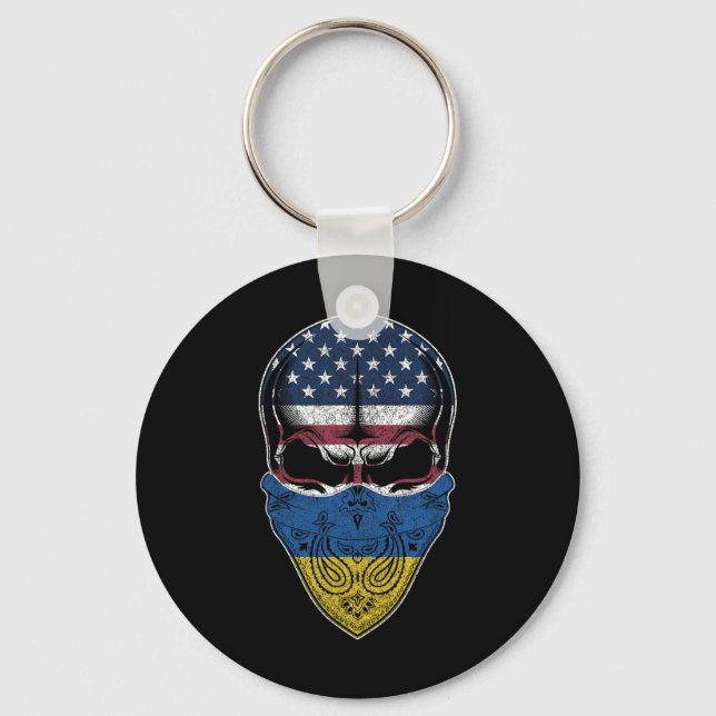 Porte-clés Usa Ukraine Roots - Ukrainian American Flag Skull  (Recto)