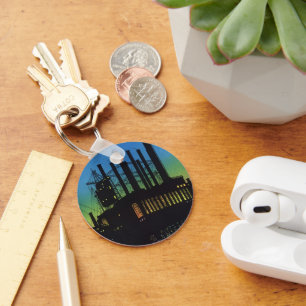 Porte-clés Usine de fabrication au coucher du soleil, Entrepr