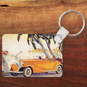 Porte-clés Vacances familiales vintage dans une voiture décap