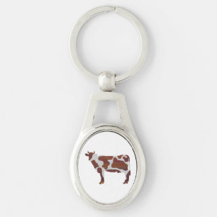 Porte-clés Vache Brown et blanche Silhouette