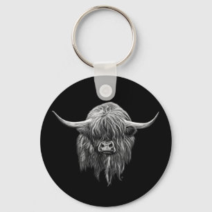 Porte-clés Vache Écossaise Des Hautes Terres En Noir Et Blan