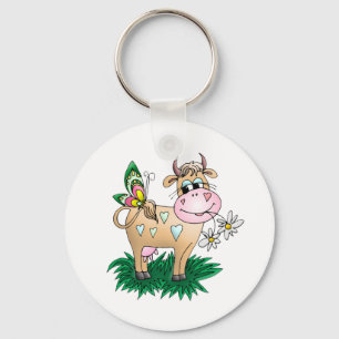 Porte-clés Vache mignonne et papillon