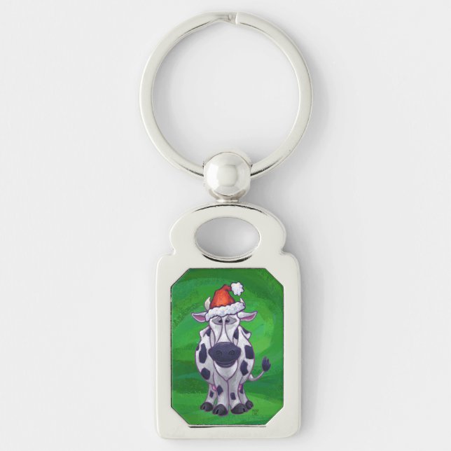 Porte-clés Vache Noël sur vert (Devant)