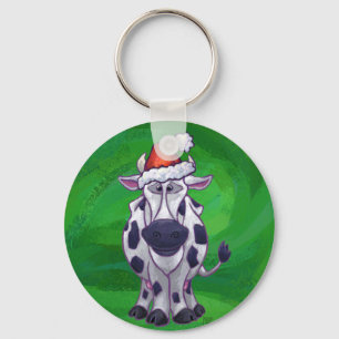 Porte-clés Vache Noël sur vert