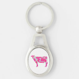 Porte-clés Vache rose chaud et blanc Silhouette