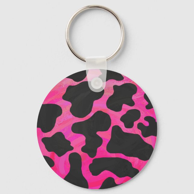 Porte-clés Vache rose chaud et noir (Recto)