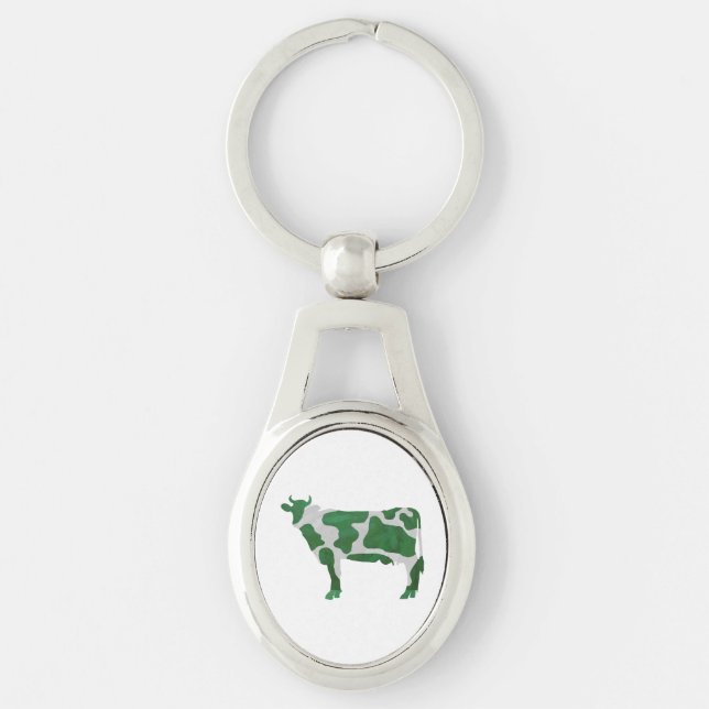 Porte-clés Vache Silhouette verte et blanche (Devant)