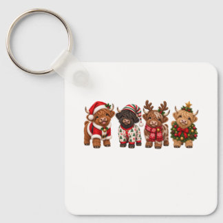Porte-clés Vaches Highland de Noël, amis de vacances