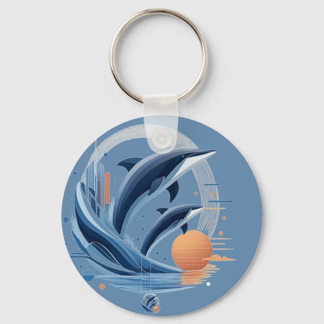 Porte-clés Vague de dauphin moderne – Art océanique futuriste (Recto)