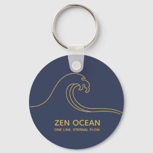 Porte-clés Vague Zen Minimaliste   Ligne Abstraite de l'Océan
