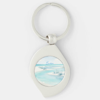 Porte-clés vagues de plage à l'aquarelle bleu pastel nom modi
