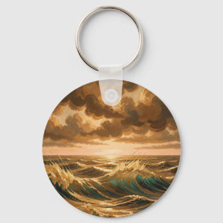 Porte-clés Vagues océaniques dorées dramatiques