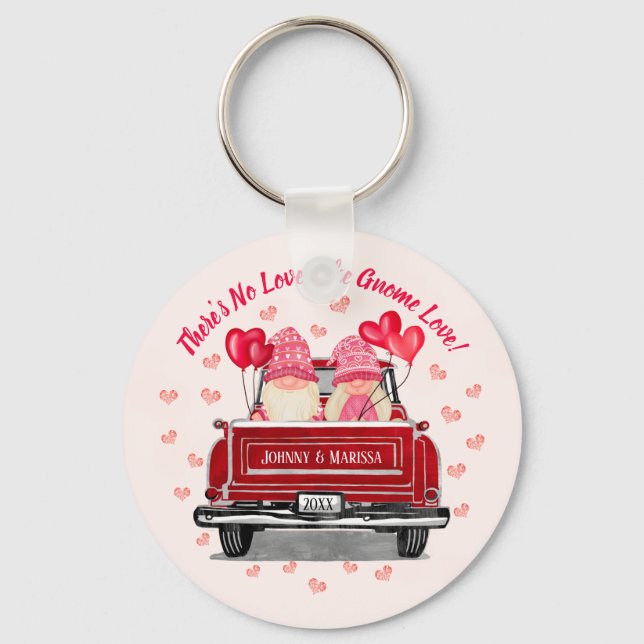 Porte-clés Valentine Gnome Love Pink Hearts Noms Dessous de v (Recto)