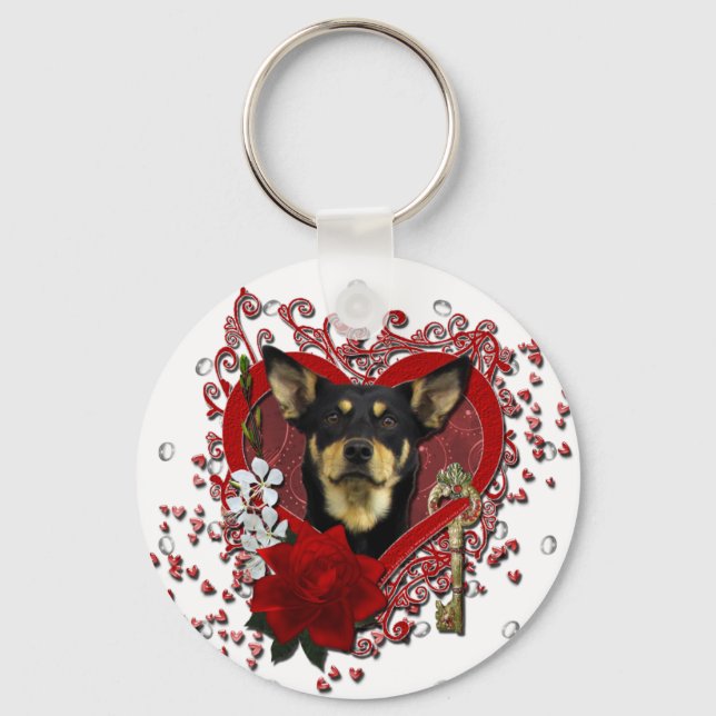 Porte-clés Valentines - Clé de mon coeur - Kelpie australienn (Recto)