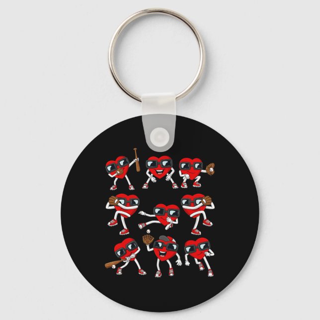 Porte-clés Valentines Day Heart Baseball Hitter Pitcher Fun B (Recto)