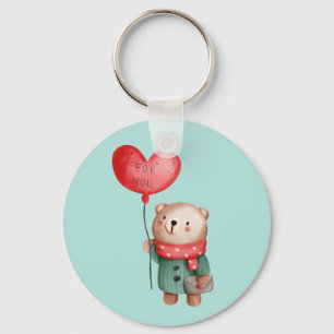Porte-clés Valentine's Day teddy bear holding love balloon