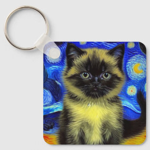 Porte-clés Van Gogh Starry Nuit Siamese Cat