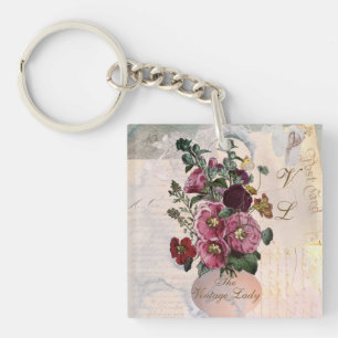 Porte-clés Vase-Dame Vintage + Monogramme
