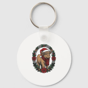 Porte-clés Veau de Noël Vintage Gravure Fête T-Shirt