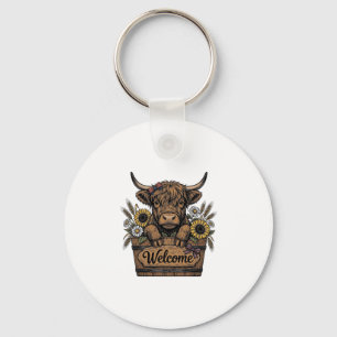 Porte-clés Veau patriotique Bienvenue Floral Vintage Maison d