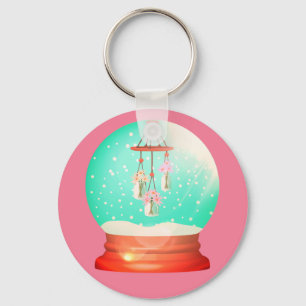 Porte-clés Vélichière à fleurs neige globe mignon rose hiver