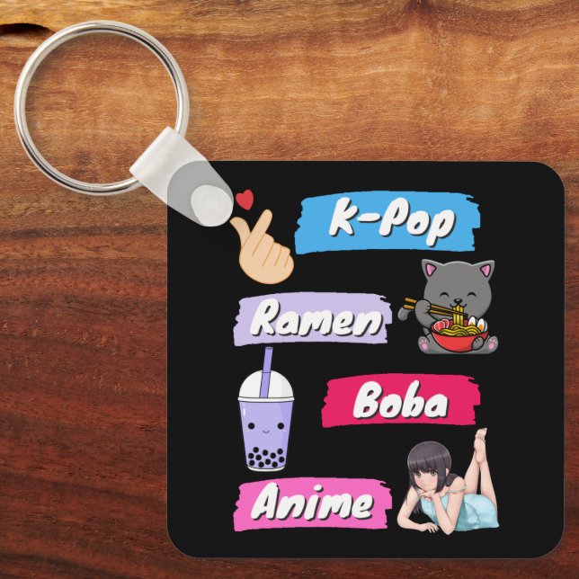 Porte-clés Ventilateur de culture K-Pop, Ramen, Boba et Anime (Recto)