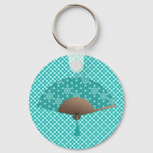 Porte-clés Ventilateur japonais à Asanoha motif, Turquoise Ke