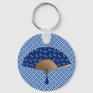 Porte-clés Ventilateur japonais, Motif de libellules, bleu Co