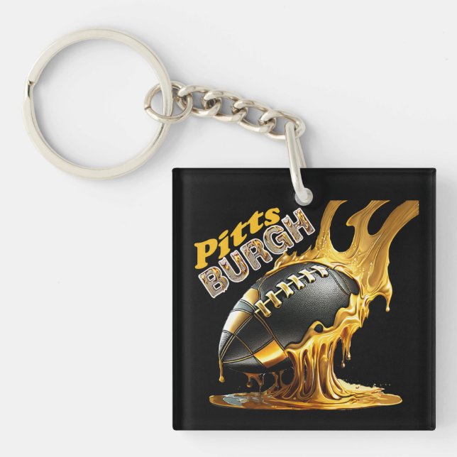 Porte-clés Ventilateurs De Football De Pittsburgh - Acier Mou (Devant)