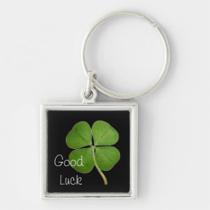 Porte-clés Véritable Shamrock de fermeture à 4 feuilles Noir
