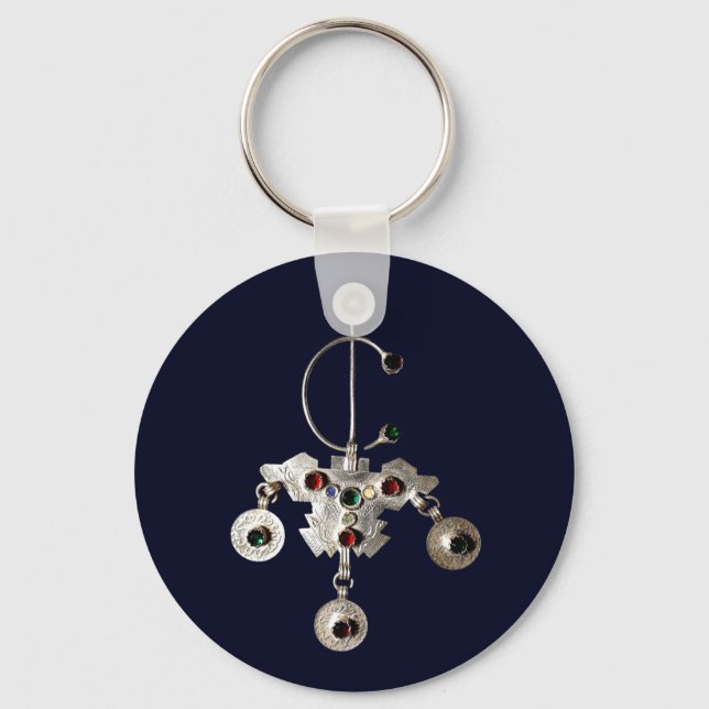 Porte-clés Véritable Tazerzit Amazigh Traditionnel (sur Blue  (Recto)