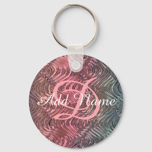 Porte-clés Verre rose monogramme personnalisé UNIQUE (Recto)